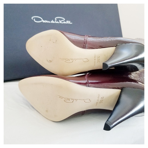 Oscar de la Renta Wine Patent Leather Boots - Picture 4 of 5